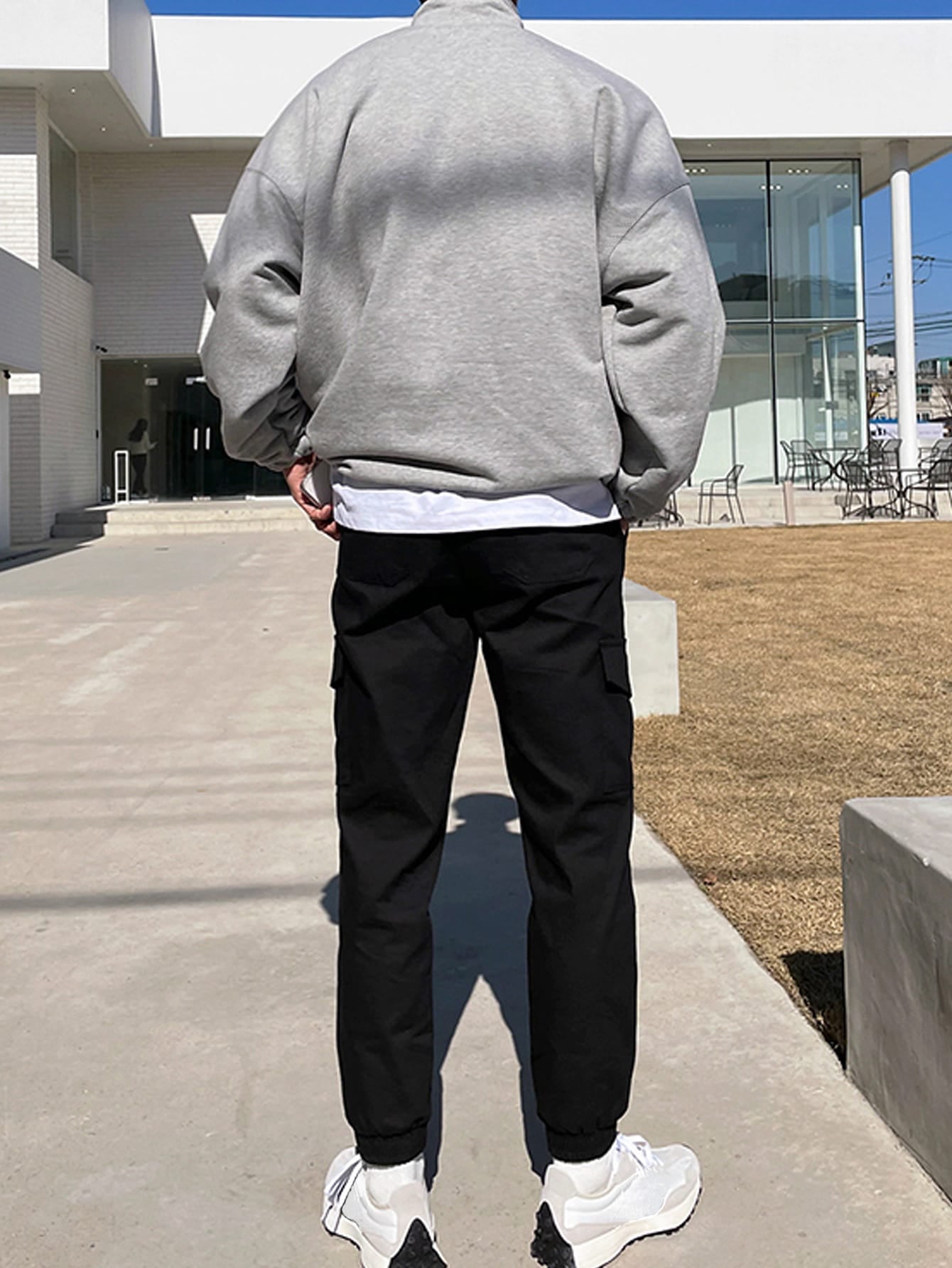 Claim Dot Men Letter Graphic Quarter Zipper Drop Shoulder Loose Sweatshirt without Tee, Light Grey Letter Long Sleeve Casual Mock Neck Sweatshirt, for Friends, Husband, Boyfriend Gifts