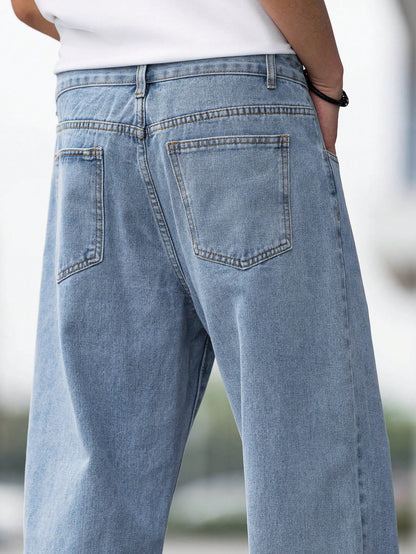 GALLERY FADE Loose Fit Men'S Cotton Jeans with Slant Pockets Baggy Long Washed Skater Jean Cargo Plain Light Blue Going Out Y2K Friends Urban Going Out Commute Work Vacation