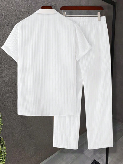 Manfinity Homme Men Solid Button up Shirt & Drawstring Waist Pants without Tee